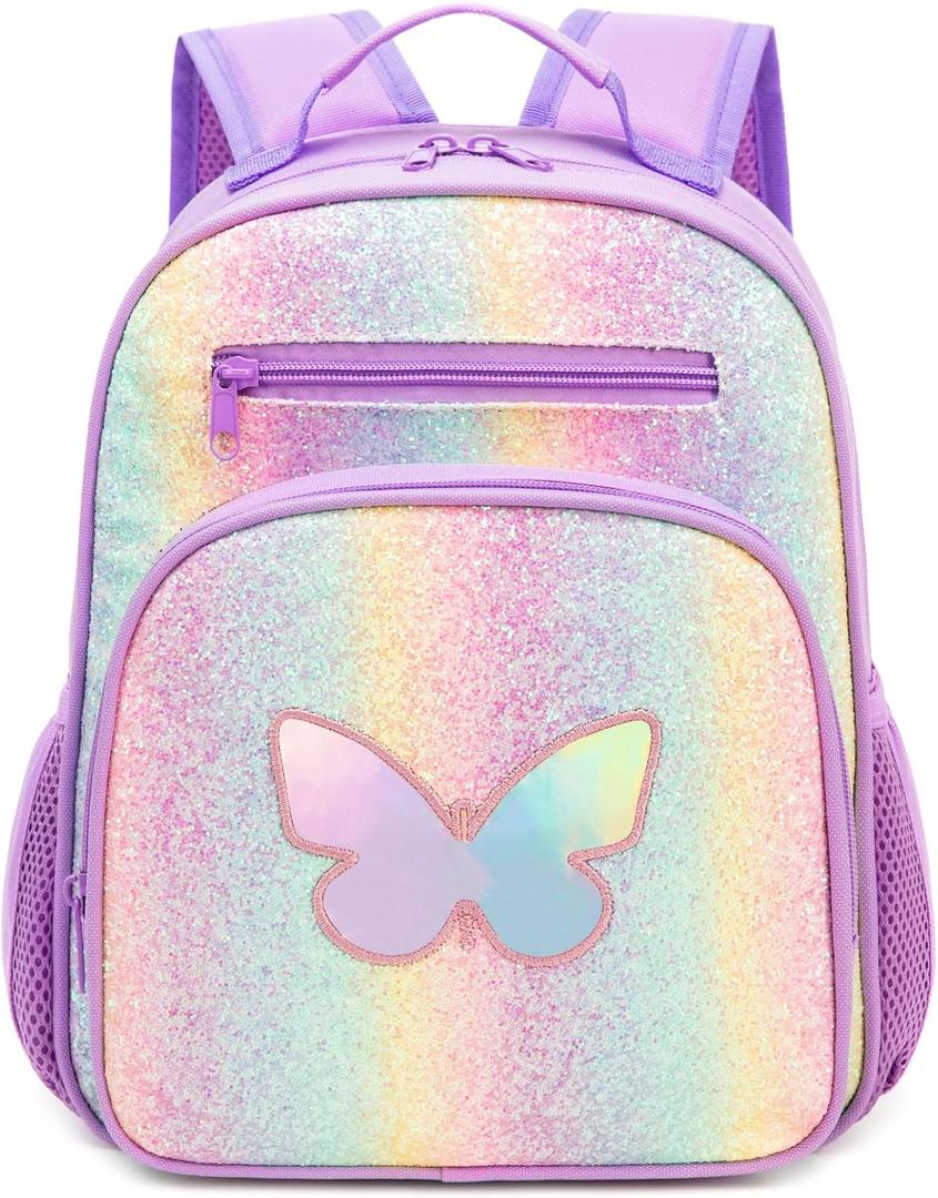 Toddler Backpack for Girls 2-4,Preschool Kindergarten Butterfly Backpacks,Small Backpack for Kids,Toddler Bookbag with Chest Strap