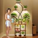 FRIZIONE 68 Inches Metal Plant Stand Indoor with Grow Lights, 10 Tier Lighted Plant Stands for Indoor Plants Multiple, Flower Spike-Shaped Tall Plant Shelf for Indoor Plants
