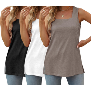 3 Pack Womens Tank Tops Summer Square Neck Tee Casual Sleeveless T Shirts 2025 Fashion Beach Vacation Clothes L