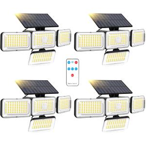Mokot Solar Lights Outdoor, 288 LED 2800LM Motion Sensor Outdoor Light with Remote Control, 4 Heads IP65 Waterproof Solar Flood Security Lights for Outside Patio Wall - 4Pack
