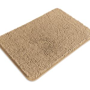 Beige Bathroom Rugs  Absorbent and Washable Bath Mat, Non-Slip, Thick Soft Chenille Bath Rugs for Bathroom Floor, Shower, Sink - 17" x 24"