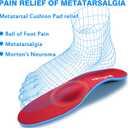Orthotics Arch Support Metatarsalgia Insoles - Mortons Neuroma Inserts Relief Ball of Foot Pain - Orthopedic Insoles for Flat Feet - Shoe Inserts for Plantar Fasciitis (Red L)
