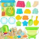 Collapsible Beach Toys for Kids, Foldable Sand Bucket and Shovels Set with Mesh Bag, Sand Castle Building Kit, Sandbox Toys, Travel Sand Toys Beach Essentials for Toddlers Age 3-10