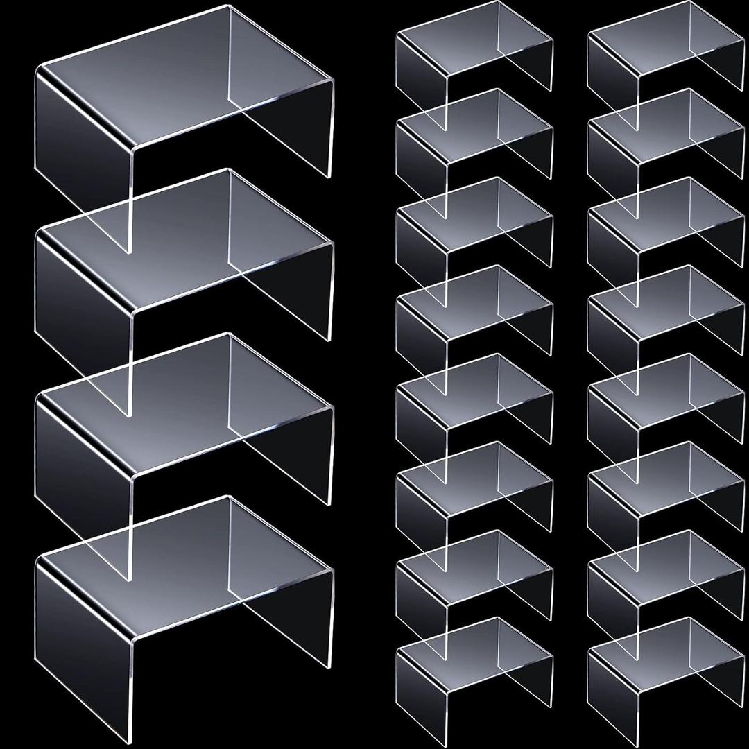24 Pieces Acrylic Risers for Display Clear Acrylic Stand Shelf Display Risers for Collectibles Tabletop for Jewels Cupcakes Tea Sets Small Toys Arts Crafts and Candy (4 x 3 x 2 Inch)