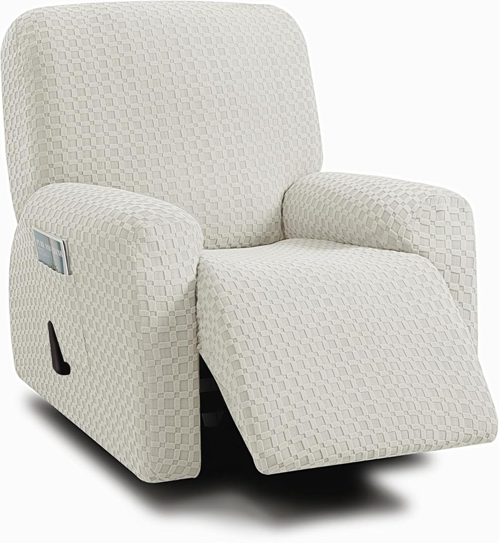 ULTICOR 4-Piece, 1 Seat Recliner Cover, Jacquared Stretch Reclining Chair Covers for 1 Cushion Reclining Sofa, Single Seat Recliner Couch Cover, Soft, Machine Washable (Style 2) (Ivory) ULTICOR 4-Piece, 1 Seat Recliner Cover, Jacquared Stretch Reclining Chair Covers for 1 Cushion Reclining Sofa, Single Seat Recliner Couch Cover, Soft, Machine Washable (Style 2) (Ivory)