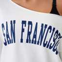 Remidoo Womens Off The Shoulder Tops Letter Graphic Oversized Tshirts Long Sleeve Shirt White Medium (White, M)