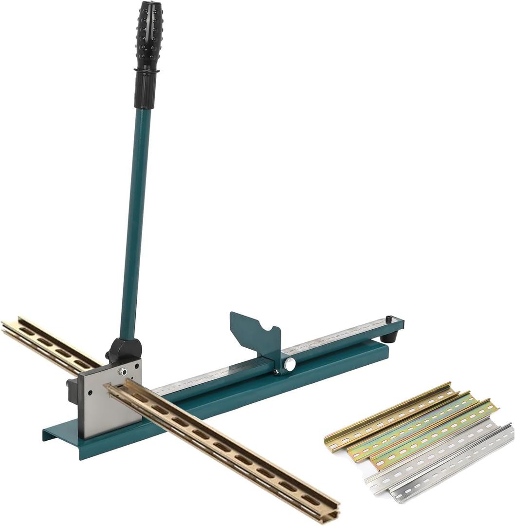 tonchean Din Rail Cutter Double Groove Manual Rail Cutter Tool 50cm/20in Ruler Sliding Baffle for Cutting 1.4inch Width Slotted Aluminium and Steel Din Rails