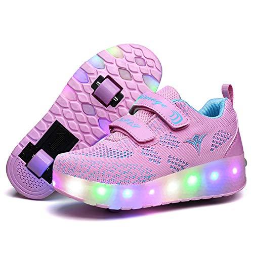 Nsasy Roller Shoes USB Charge Girls Boys Sneakers with Wheels LED Roller Skates Shoes Size 27