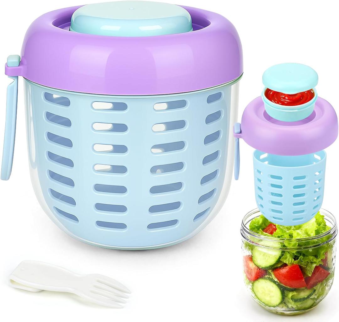 Juome Salad Pod with Dressing Container - Leakproof Salad Container for Lunch with Lid & Spoon, Reusable Salad Jar for Meal Prep & Food Storage, Suitable for Home, Outdoor Travel (Purple)