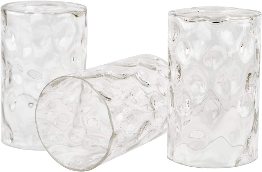 Kira Home Armada II 7" Glass Shades, Clear Hammered Replacement Glass, 1-5/8" Fitter Opening for Threaded Medium Base Socket, 7" x 4", 3-Pack