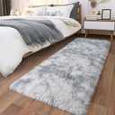 Ultra Soft Runner Rugs with Upgraded Non-Slip Rubber Backing & Thick Memory Sponge, 2x6 Feet Fluffy Shag Throw Area Rug for Bedroom Hallway Living Room Tie-dye Light Grey