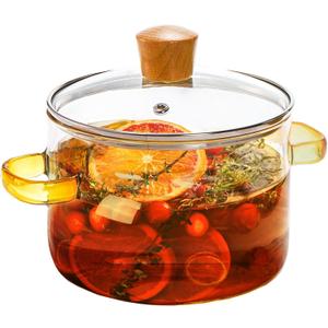 Frcctre 1.5L/50oz Glass Cooking Pot with Lid, Heat-Resistant Borosilicate Glass Simmer Pot Stovetop Saucepan with Cover for Pasta Noodle, Soup, Milk
