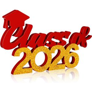 2 x Class of 2026 Sign Graduation Party Decorations 2026 Grad Photo Booth Prop Graduation Table Centerpieces for Senior Night Decor Signs College High School Party Supplies(Red and Gold)