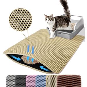 Extra Large Cat Litter Mat, 30x22 Inches Honeycomb Double Layer Cat Litter Trapping Mat, Non Slip Waterproof Urine Proof Large Kitty Litter Box Mat for Floor, Kitten Supplies, XL, Beige