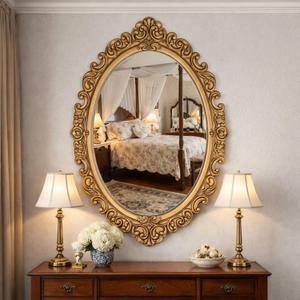 Vercraft 24" x 36" Vintage Gold Mirror for Wall, Antique Gold Oval Baroque Mirror with Imitation Metal Frame, Ornate Wall Decor for Entryway, Fireplace, Living Room, Hallway