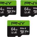 PNY 64GB Elite-X Class 10 U3 V30 microSDXC Flash Memory Card, 3 Count (Pack of 1) - 100MB/s, Class 10, U3, V30, A1, 4K UHD, Full HD, UHS-I, Micro SD
