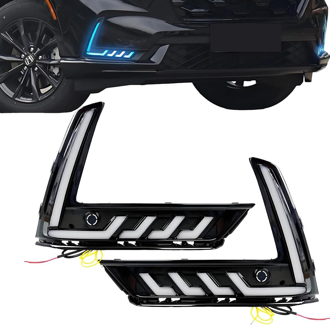LED Fog Light DRL Compatible with Honda CR-V 2023 2024 2025, 3-Color Daytime Running Light with Amber Sequential Turn Signal & Blue Night Light, Front Bumper Lamp (Left & Right)