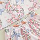 Ayalinggo Baby Girl Easter Pajamas Toddler Kids Egg Bunny Pjs Feather Trim Satin Sleepwear Nightgown Button Down Shorts Set (Pink Floral Feather, 9-10 Years)