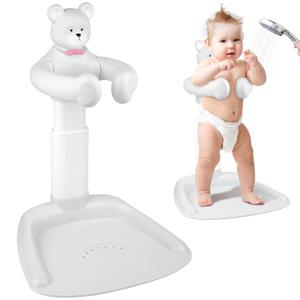 Baby Shower Stand, Adjustable Anti-Slip Baby Shower Standing Support, Soporte para Baera de Beb, Ideal Gift with Squeaky Bear for Infants 8-36 Months (Grey)