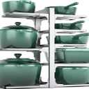 MUDEELA 8-Tier Pots and Pans Organizer under Cabinet, 15.83" Height Heavy Duty Pot Pan Organizer Kitchen Cabinet Organization and Storage, Adjustable Pot Rack for Frying Pan, Cast Iron Skillet, Sliver