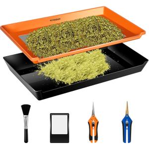 VIVOSUN Heavy Duty 2-in-1 Trimming Tray for Herbals Collecting, Dry Sift Screen Set with 150 Micron Fine Mesh Screen and 2 Trimming Scissors, Orange