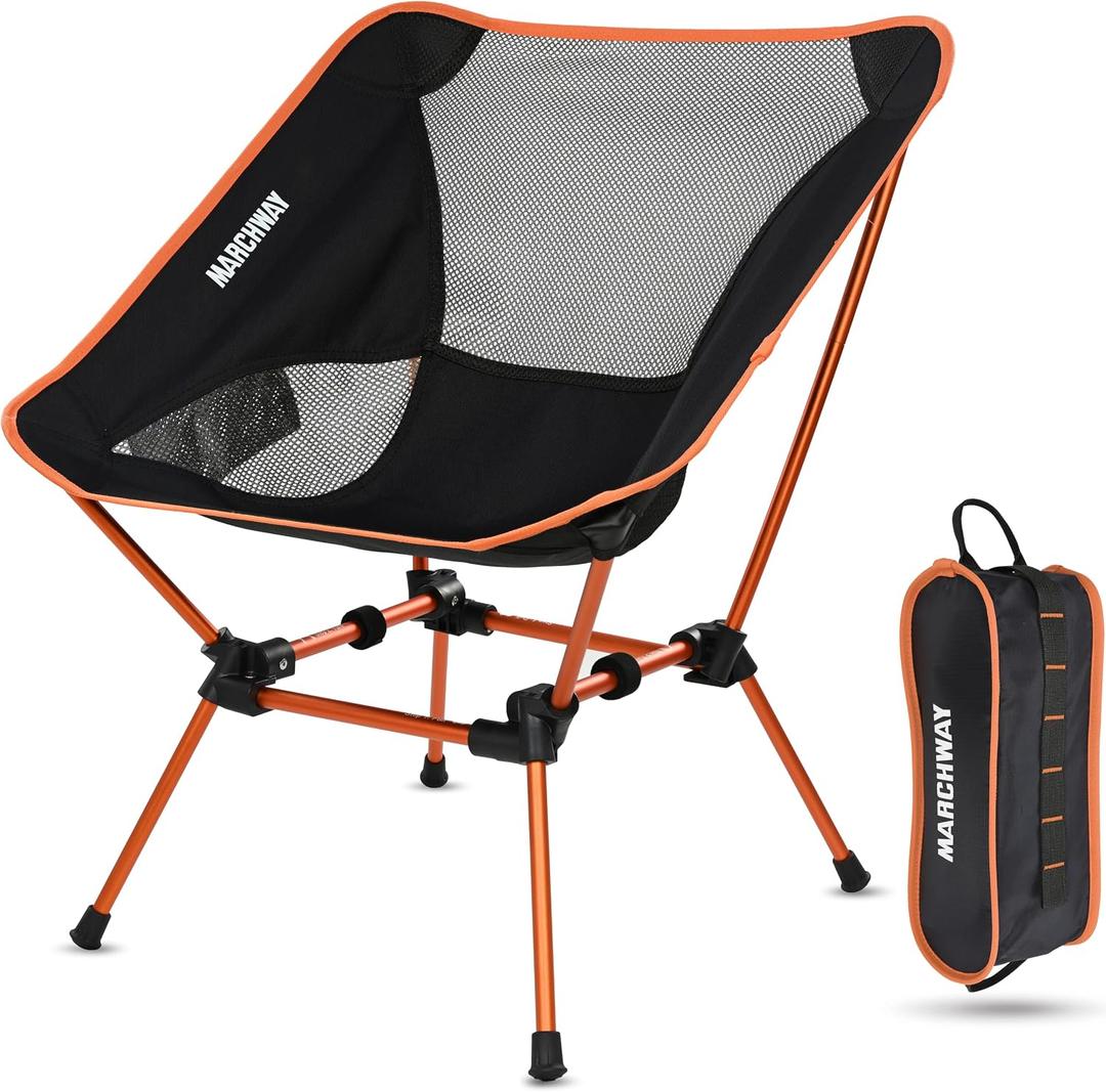 MARCHWAY Ultralight Folding Camping Chair, Heavy Duty Portable Compact for Outdoor Camp, Travel, Beach, Picnic, Festival, Hiking, Lightweight Backpacking (Orange), 19.5D x 20.9W x 26.2H in