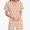 Ammiko Womens Pajamas Set Y2k Loungewear Pajama Button Down Top and Shorts Monkey Beach Short Sleeve Sleepwear Preppy (Top XXS) (Bottom XS)