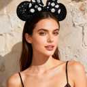 A Miaow Colorful Sequin Headband Glitter Bow Hair Clasp Adults Women Butterfly Hair Hoop Birthday Party Holiday Park Photo Supply (Black White)