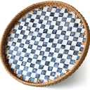 Round Rattan Tray with Mother of Pearl Inlay, Wicker Serving Tray Mother for Decor, Rattan Round Wicker Coffee Table Tray for Coffe Friut Bread Checkerboard Set Of 2