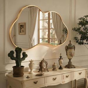 Irregular Wall Mirror with Metal Frame for Living Room, Hallway, Entryway, Bathroom and Dining Room