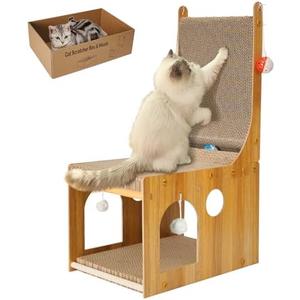 YEMOO ​Cat Scratcher, Double Layer Cat Scratching Board, L Shaped Vertical Cat Scratcher for Wall and Couch Protection, Cat Cardboard Scratcher with 5 Ball Toys For Indoor Cats 