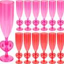 clothmile 12 Pieces Valentines Day Heart Plastic Champagne Flutes 6 Oz Heart Acrylic Stemware Cocktail Cups Bulk for Valentines Wedding Toasting Engagement Party Supplies (Red & Pink)