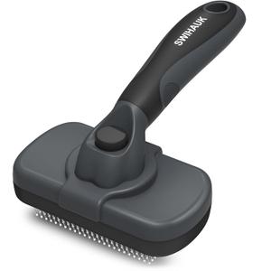 Swihauk Self Cleaning Slicker Brush - Skin Friendly for Dogs & Cats, Deshedding Grooming Tool for Shedding Hair, Puppy Brush for Haired Pets (Gray)