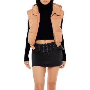 Forever 21 womens Cropped Hooded Puffer Vest (X-Large, Camel)