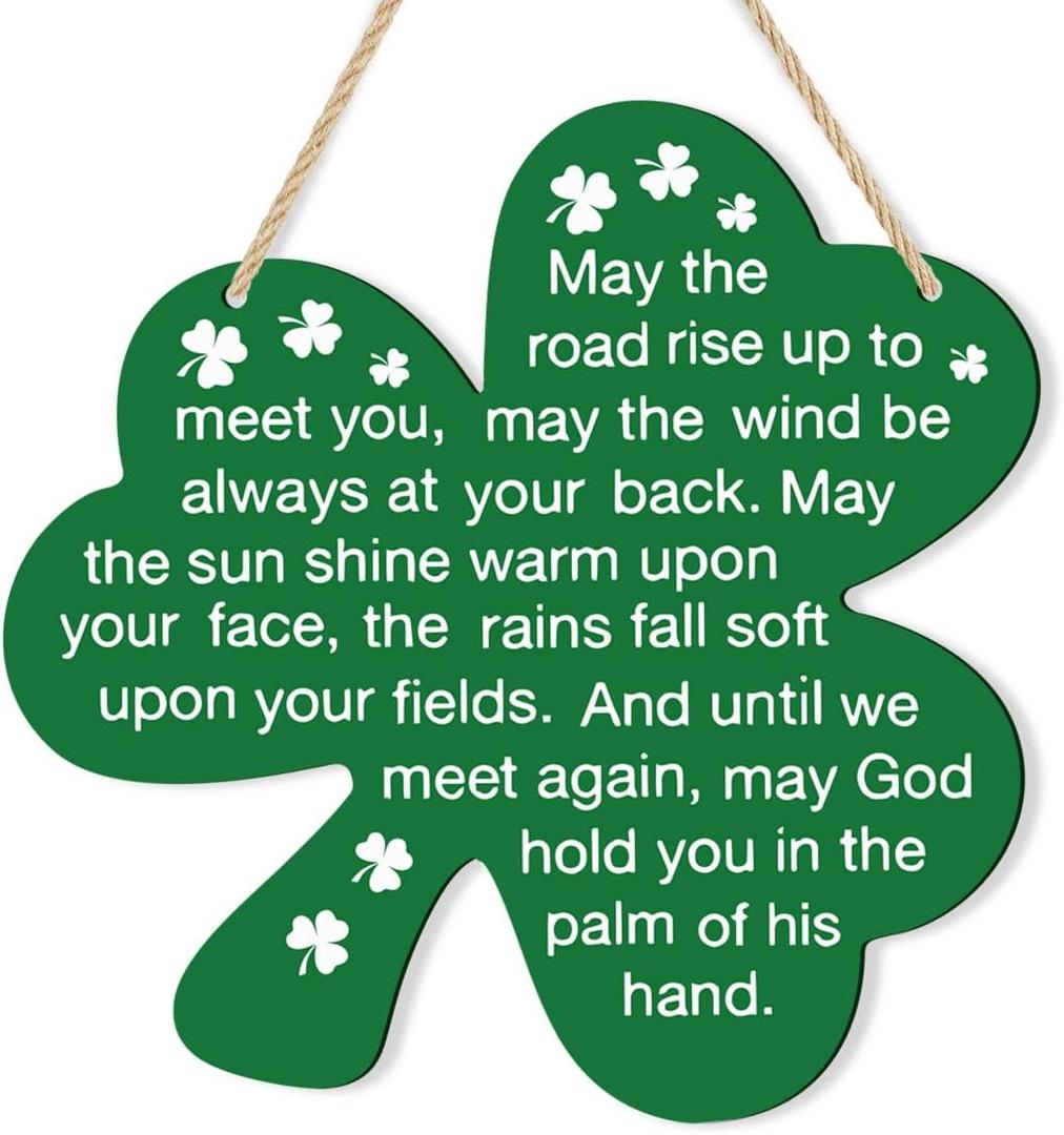 St Patricks Day Shamrock Hanging Sign St. Patrick's Day Decoration Irish Blessing Saint Patricks Wall Hanger for Home Farmhouse Indoor Outdoor Window 12 X 12 Inch