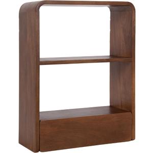 Kate and Laurel Kato Modern Wall Shelf with Drawer; 18 x 24; Walnut Brown; Decorative Over the Toilet Shelf for Use as Bathroom Storage or Living Room Display Shelf