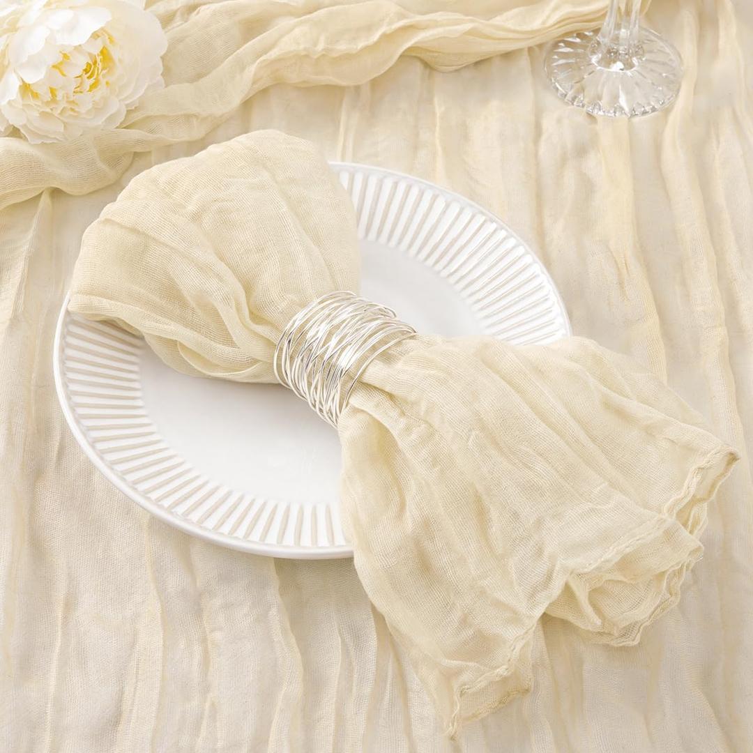 DeZerlor 20 Pack Beige Cheesecloth Napkins Summer Cloth Napkins Set of 20 Dinner Napkins Bulk 21x21 Inches for Wedding Bridal Shower Baby Shower Parties