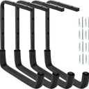 4pcs Ceiling Mounted Garage Hooks, Overhead Garage Storage Rack, Utility Ladder Hangers for Lumber Bike Tools (9.45 x 12.6 Inch)