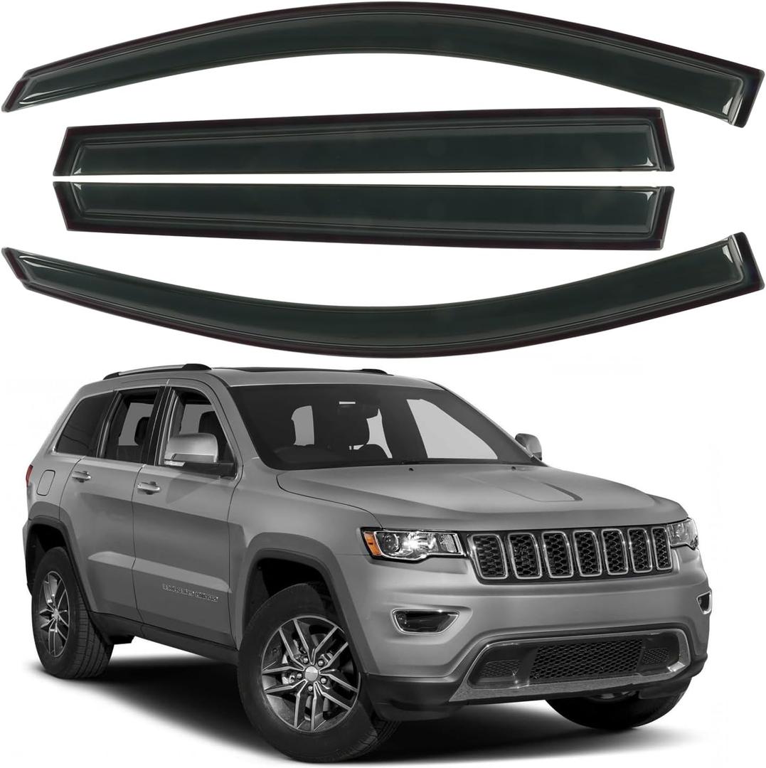 Window Rain Guards Fit for 2014-2023 Jeep Cherokee, Outside Mount Vent Window Visors, Smoke Tinted Vent Shade Shield, 2015 2016 2017 2018 2019 2020 2021 2022, 4pcs
