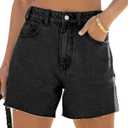 Goranbon Womens High Waisted Jean Shorts Straight Leg Raw Hem Retro Denim Shorts Summer Hot Pants with Pockets