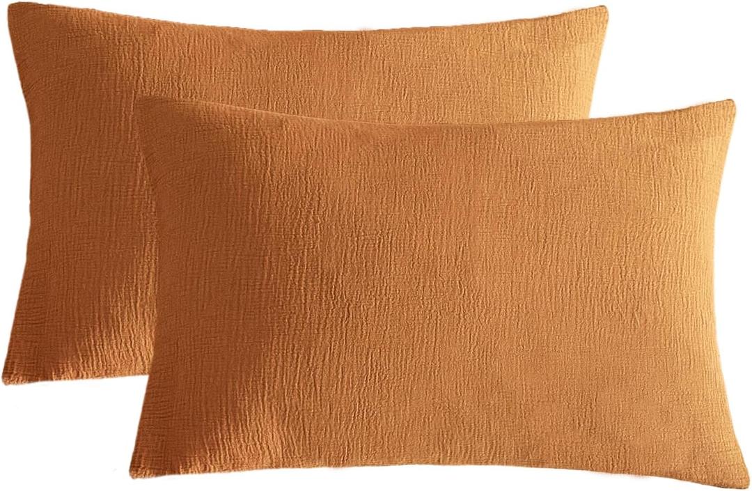 2 Pack Linen Pillow Shams, Ultral Soft and Breathable Pillow Case Covers, Pumpkin, 20" X 30"
