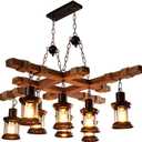 8 Lights Retro Wood Chandelier Iron Ceiling Lamp Industrial Rustic Pendant Light Glass Lampshade for Pool Table Kitchen Island Bar Retro Ceiling Light Height Adjustable Fixture