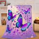 Butterfly Blanket Butterfly Gifts for Women Girls Fantasy Purple Butterflies Throw Blanket Soft Cozy Fleece Fuzzy Plush Flannel Blankets for Kids Teens Adults 50"X40"