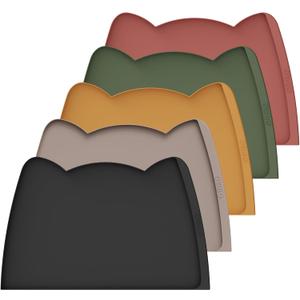 OHMO Dog Food Mat(Black, 24 * 15'') w/Residue Collection Pocket Silicone Pet Feeding Mat for Floor High Edges Anti Spills Waterproof Cat Water Bowl Tray, Easy Clean Placemat