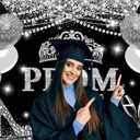 Lofaris Prom Send Off 2025 Photography Backdrop Black and Silver Crown Congrats Grad Background Celebrate Graduation Class of 2025 Prom Night Decorations Cake Table Banner 7x5ft