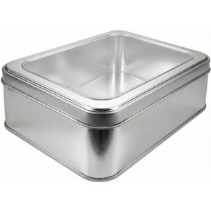 hadaaya Silver Rectangular Tin Container With Clear Lid, Single Piece Multipurpose Tin, Valentines Day Gifting Tin Box for Gift Giving, Cookies, Stationery & More - 7.25 x 5.25 x 2.25 Inches (1 Pack)