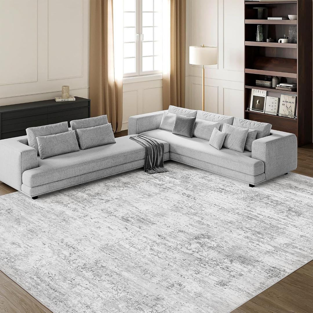 Art&Tuft Washable Rugs 8x10, Anti-Slip Backing Abstract 8x10 Area Rugs for Living Room, Stain Resistant Foldable Machine Washable Area Rug(8'x10', 01-Grey)