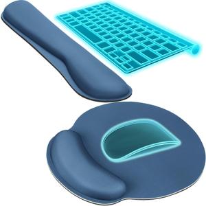 KTRIO Ergonomic Keyboard Wrist Rest and Mouse Pad with Wrist Rest Set, Memory Foam Wrist Support for Typing, Gaming, Office and Home Use, Pale Pink, Navy Blue