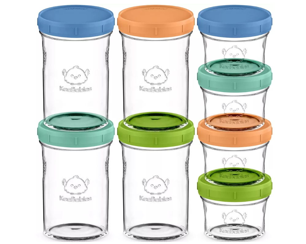 KeaBabies Prep Baby Food Storage Containers, 4oz & 8oz Leak-Proof, BPA Free Glass Baby Food Jars for Feeding