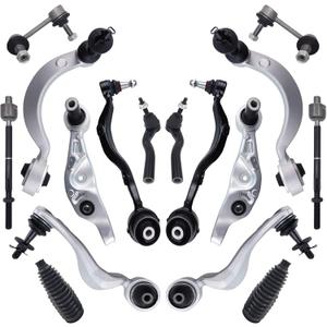 16pcs Front Suspension Kit Upper Lower Forward Rearward Control Arm with Ball Joint Sway Bar Link Inner Outer Tie Rod Boot Assembly Replacement for 2007-2017 Lexus LS460 RWD